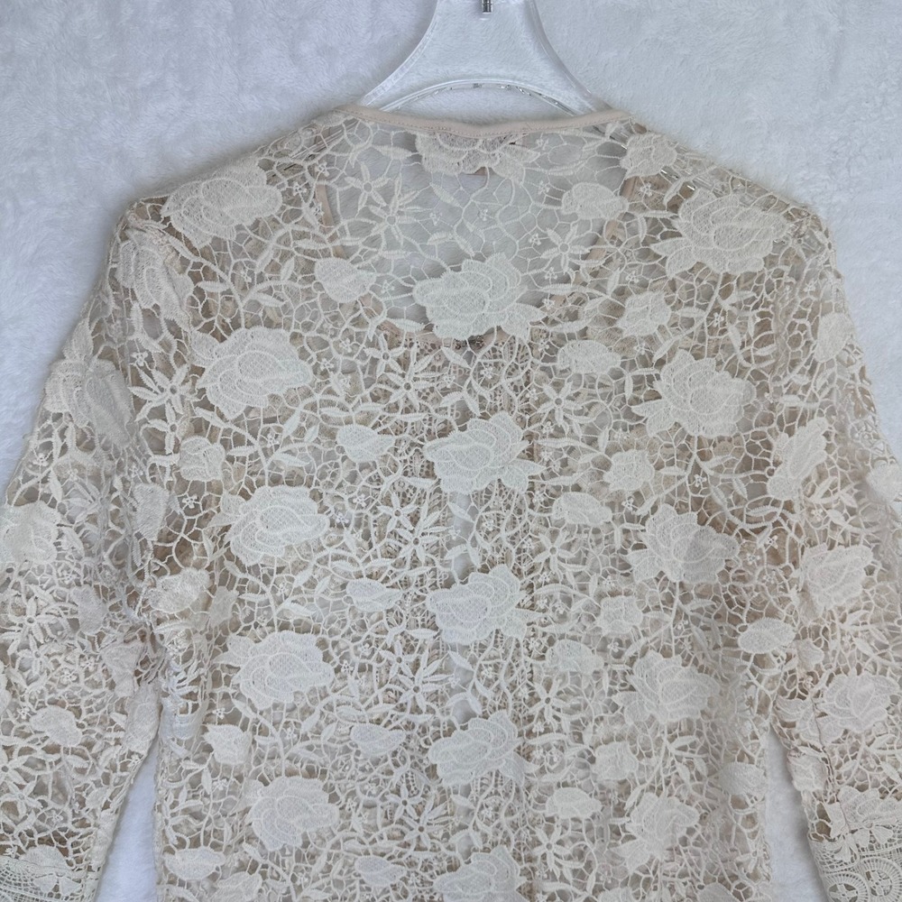 Nymphaea Alba Lace Cardigan Cream Floral Open Front 3/4 Sleeve Size M‎ / 42 - Picture 11 of 13